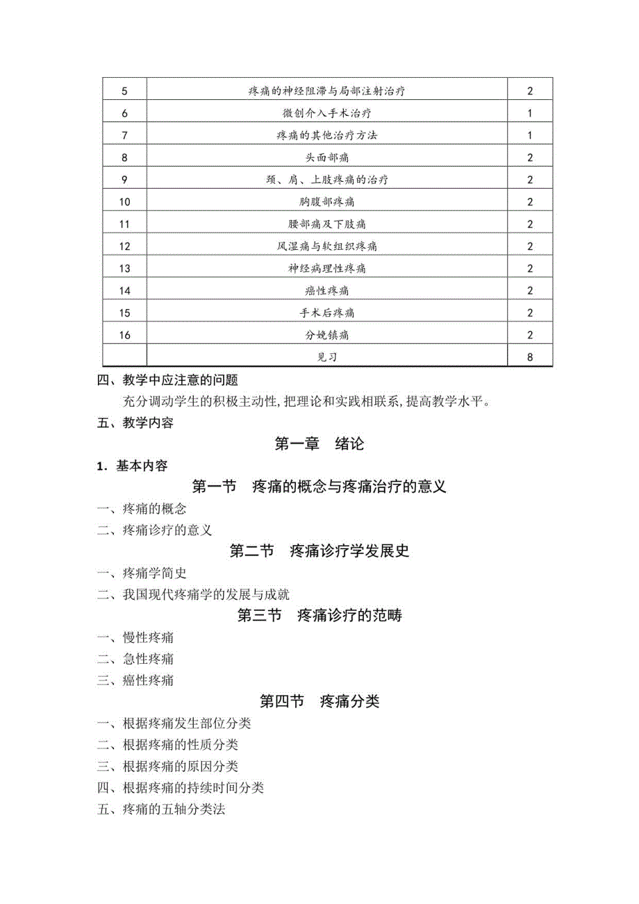 疼痛诊疗学课程教学大纲_第2页