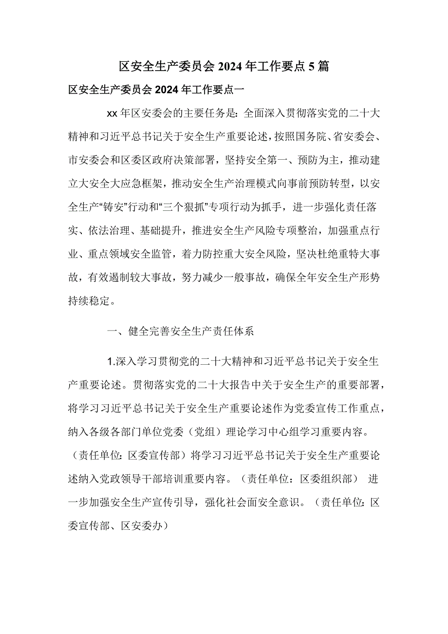 区安全生产委员会2024年工作要点5篇_第1页