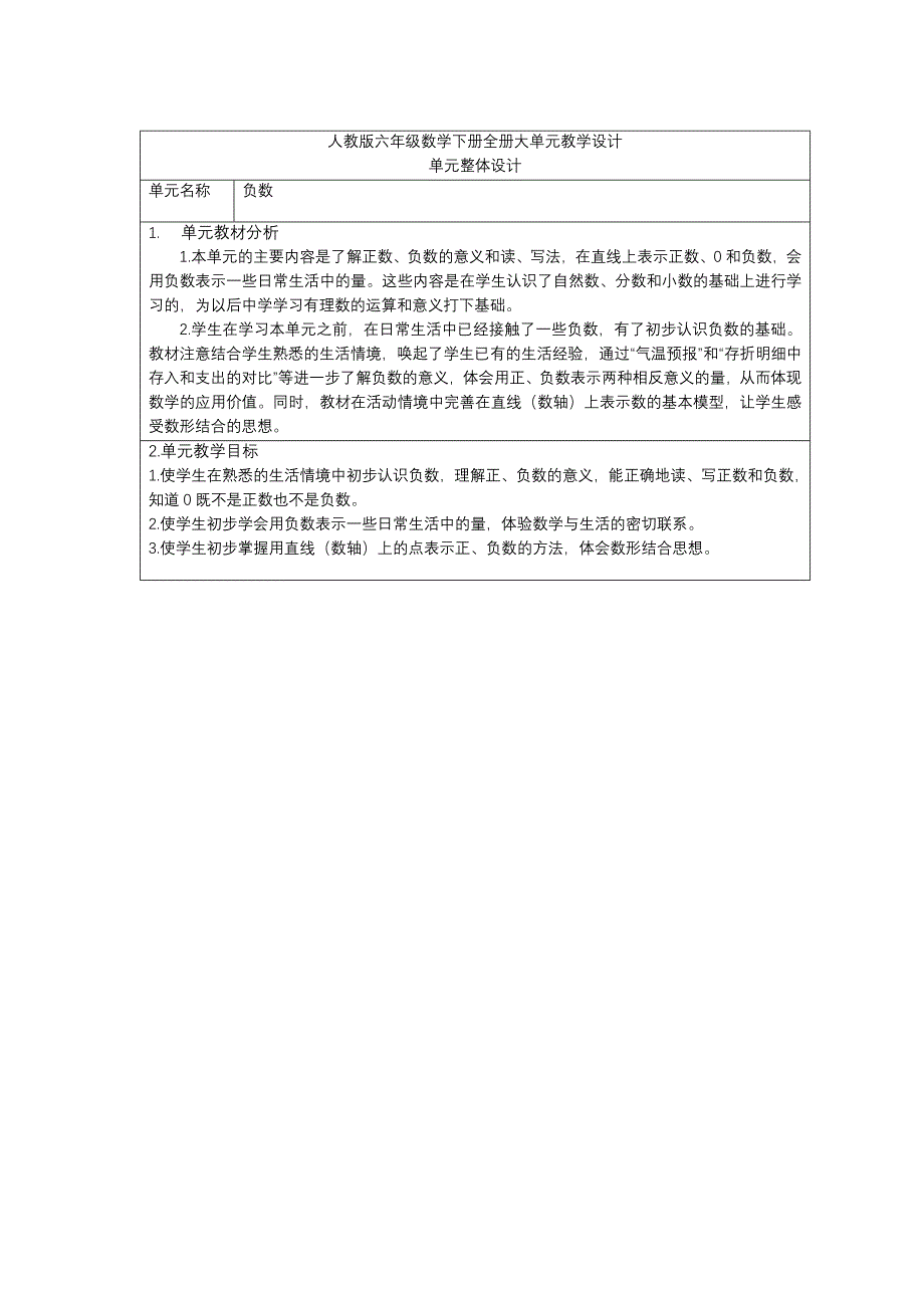 人教版六年级数学下册全册核心素养大单元教学设计_第1页