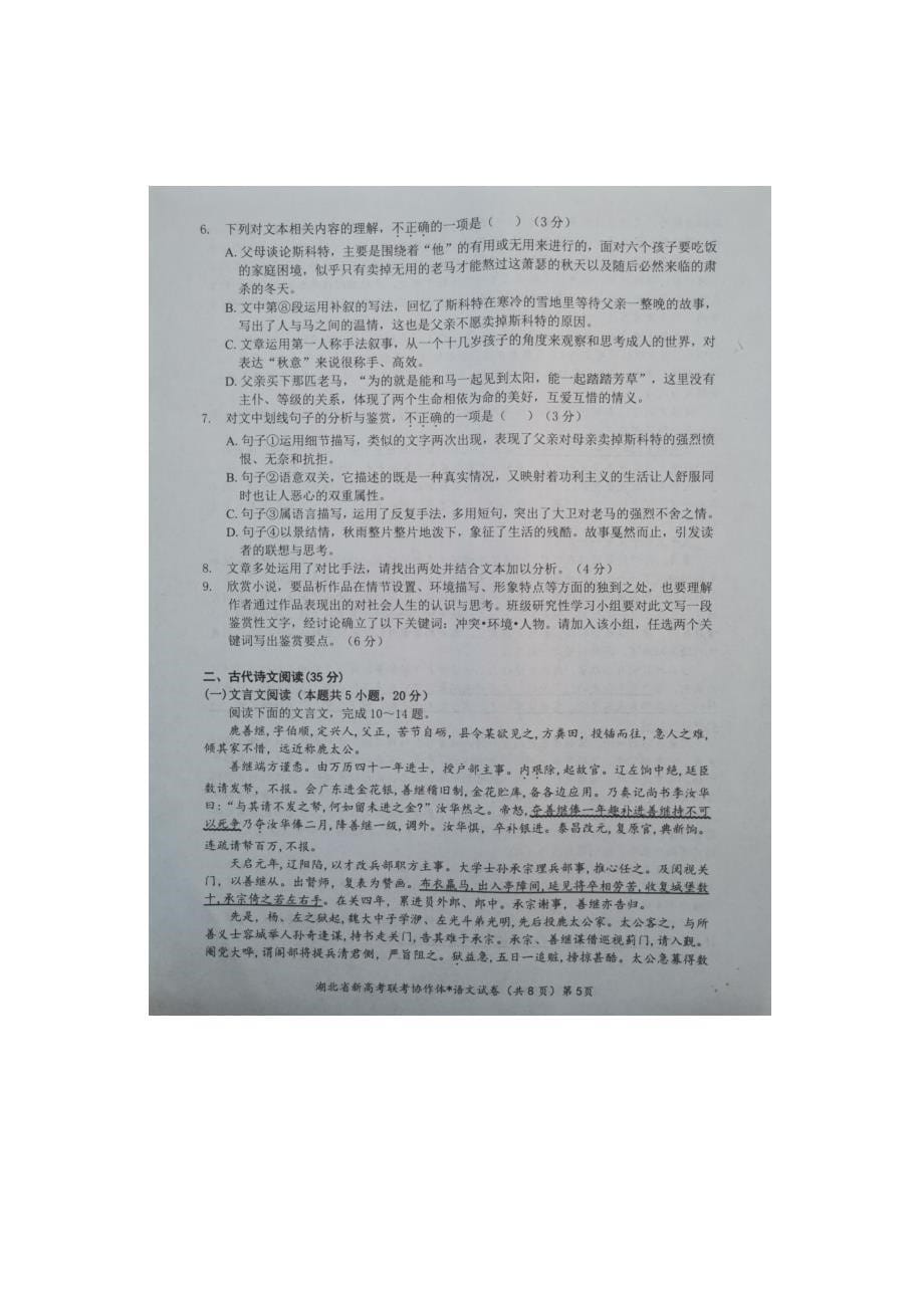 湖北省2023～2024学年高二语文上学期11月期中试题_第5页