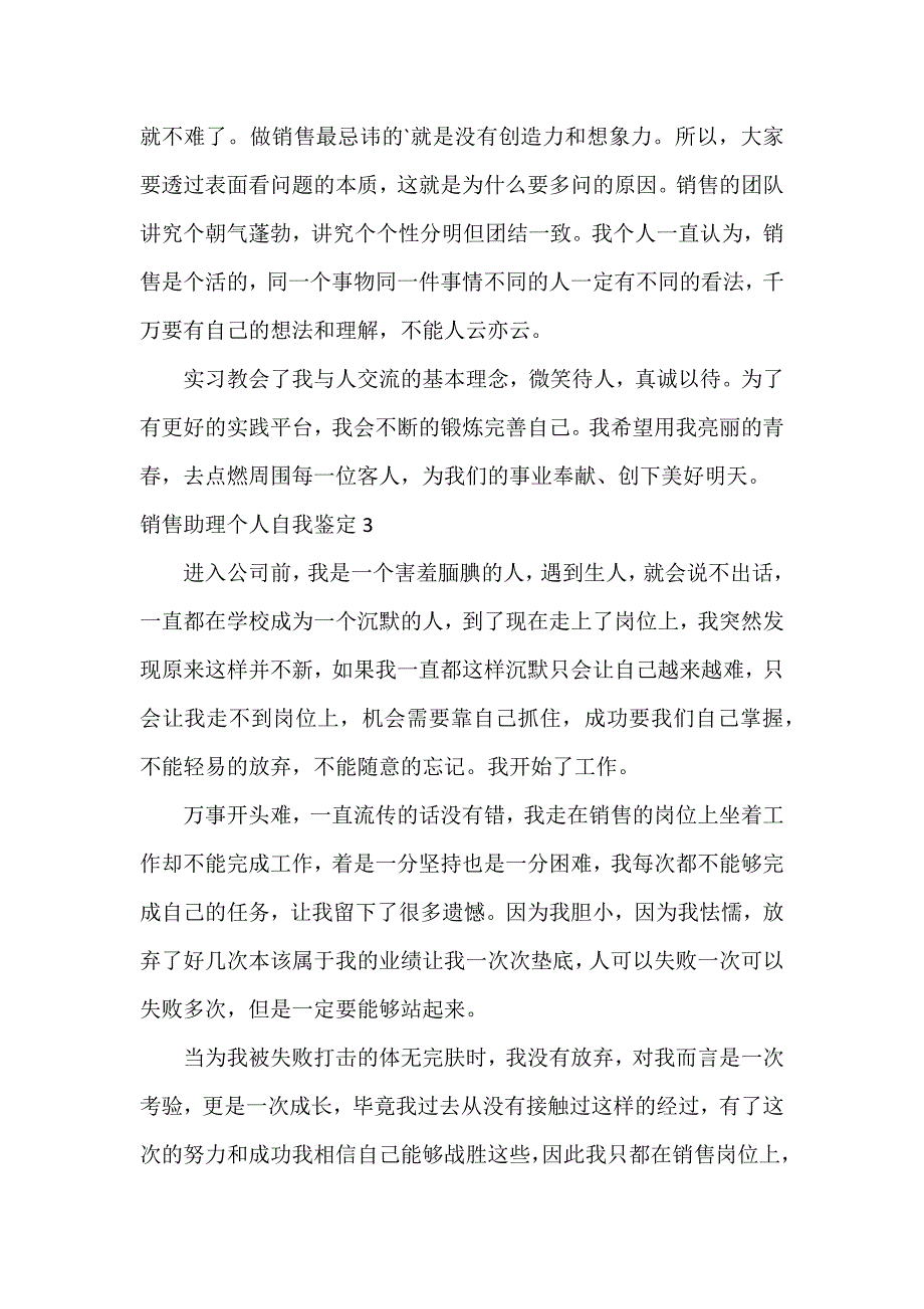 销售助理个人自我鉴定3篇_第3页