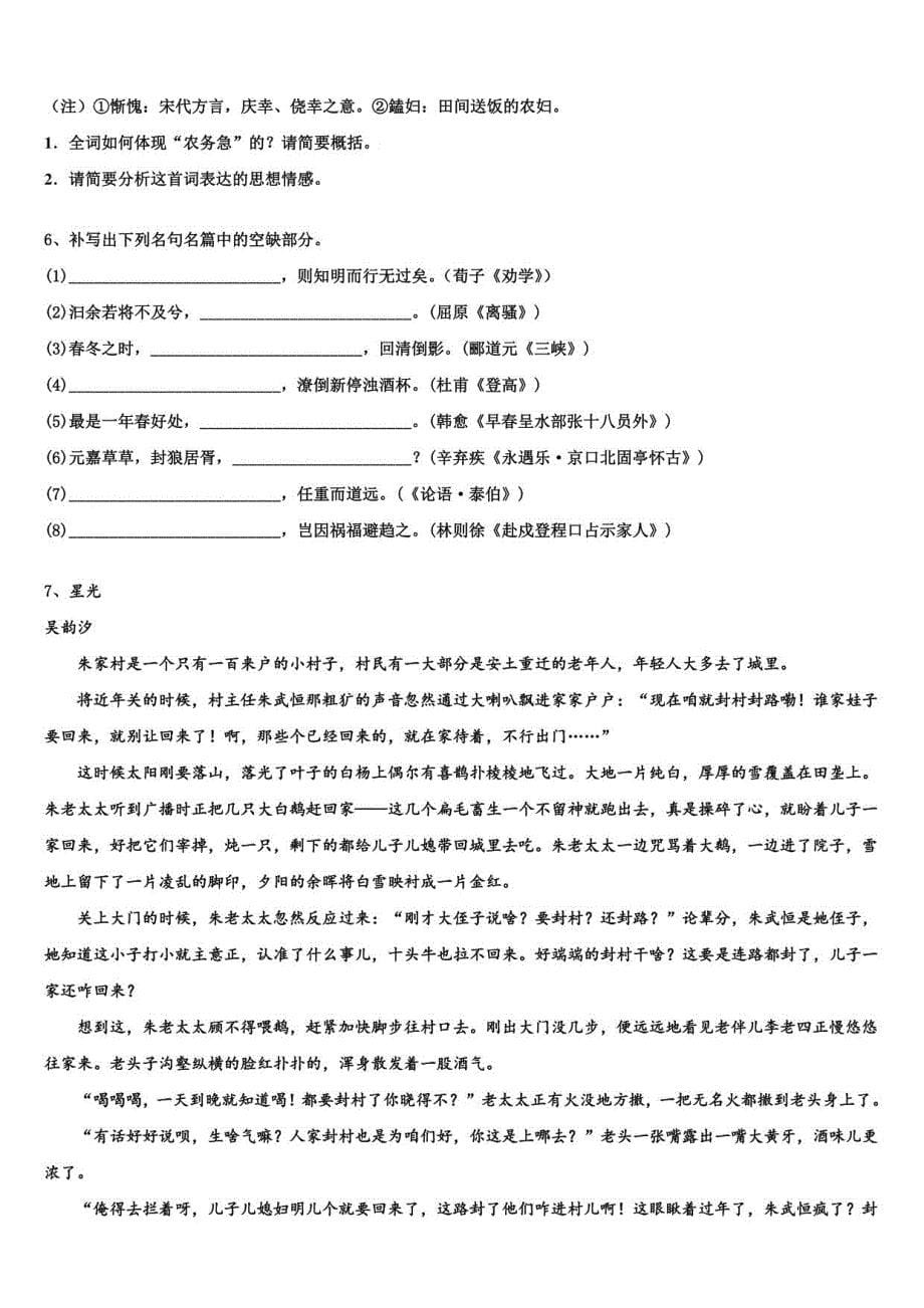 江苏省苏州陆慕2023学年高三（最后冲刺）语文试卷含解析_第5页