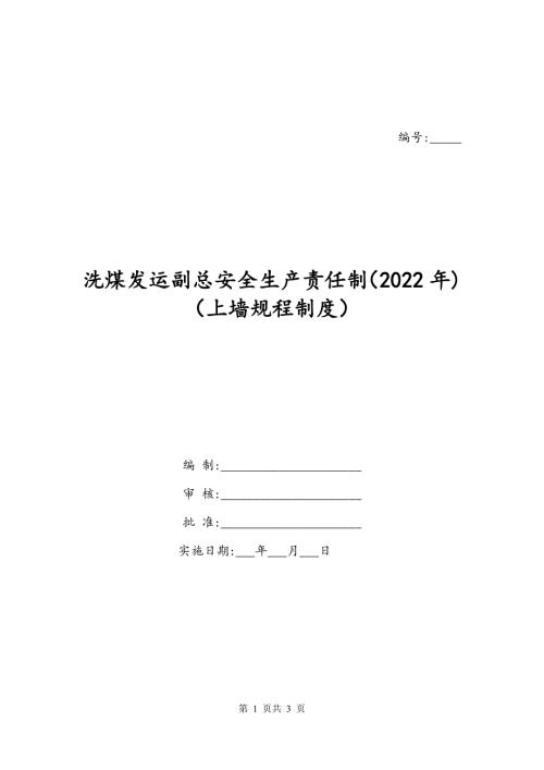 洗煤发运副总安全生产责任制（2022年)（上墙规程制度）