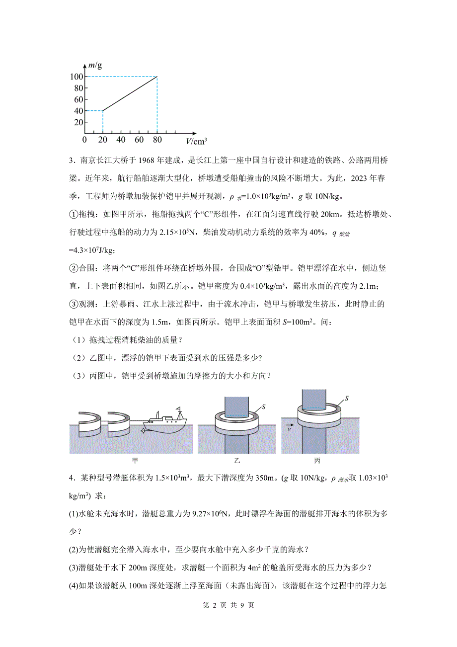 中考物理复习《计算题-力学计算》专项检测卷(附带答案)_第2页