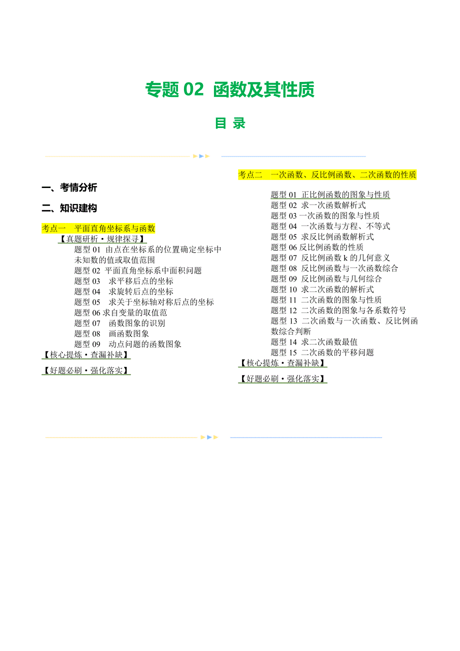 【二轮复习】2024年中考数学二轮复习讲练测（全国通用）专题02 函数及其性质（讲练）（原卷版）_第1页