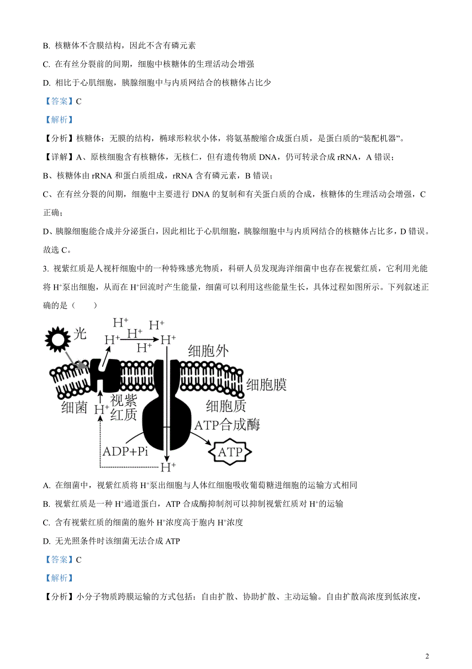 湖南省长沙市师范大学附属中学2024届高三下学期模拟考试（一）生物试卷含解析_第2页