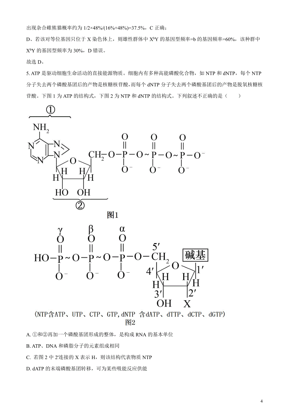 湖南省长沙市师范大学附属中学2024届高三下学期模拟考试（一）生物试卷含解析_第4页