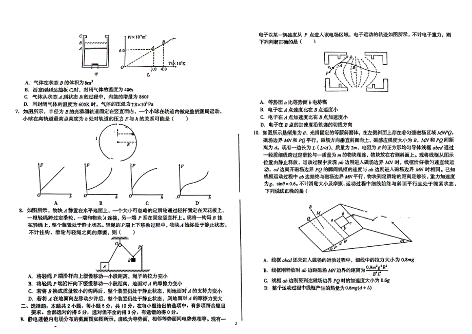 安徽省A10联盟2024届高三下学期4月二模试题 物理 PDF版含解析_第2页