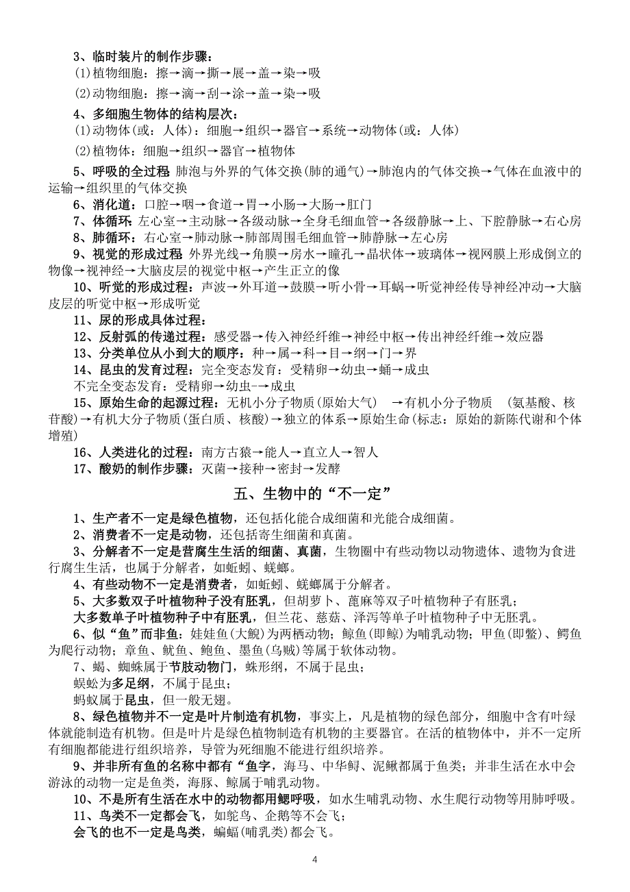 初中生物2024届中考核心知识点分类总结（共8大类）_第4页