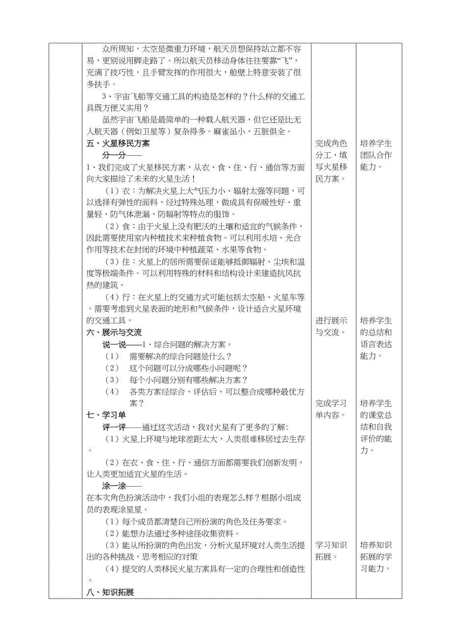 沪科黔科版综合实践活动六年级下册第6单元第3课《到火星上去》教案_第3页