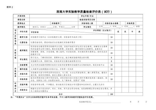 南京理工大学实验教学质量检查评价表