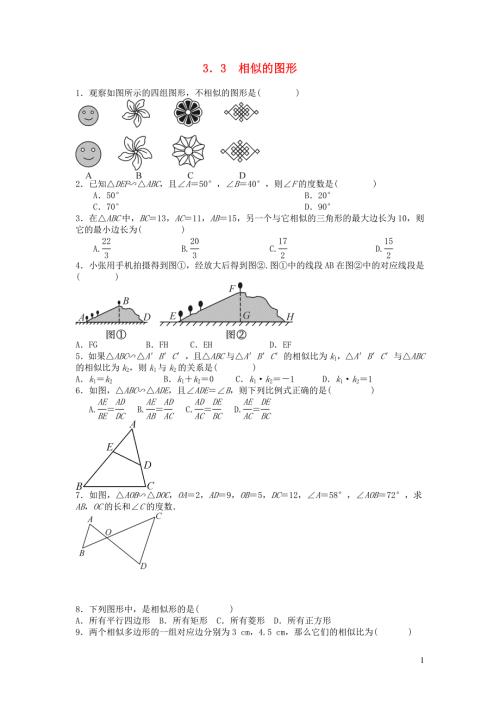 2024年九年级数学上册第3章图形的相似3.3相似的图形同步测试题湘教版