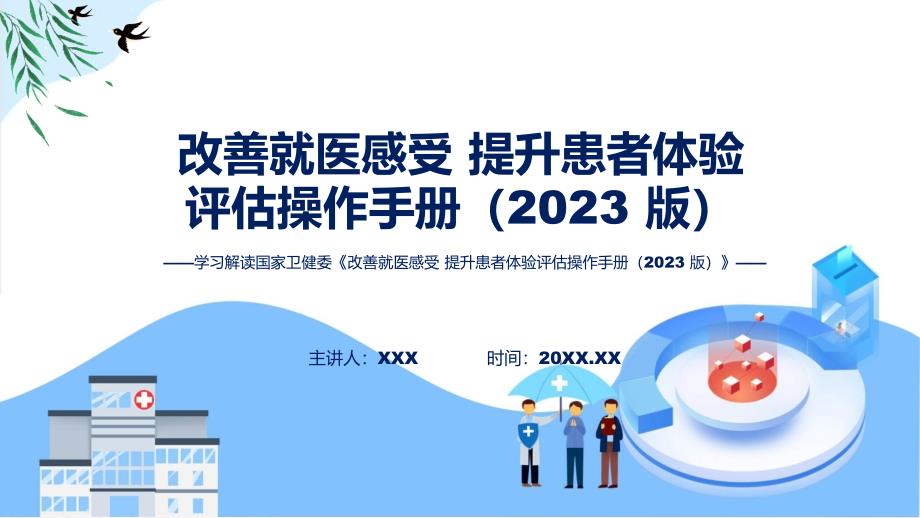 蓝色简洁专题改善就医感受提升患者体验评估操作手册（2023版）图文分解教育ppt课件_第1页