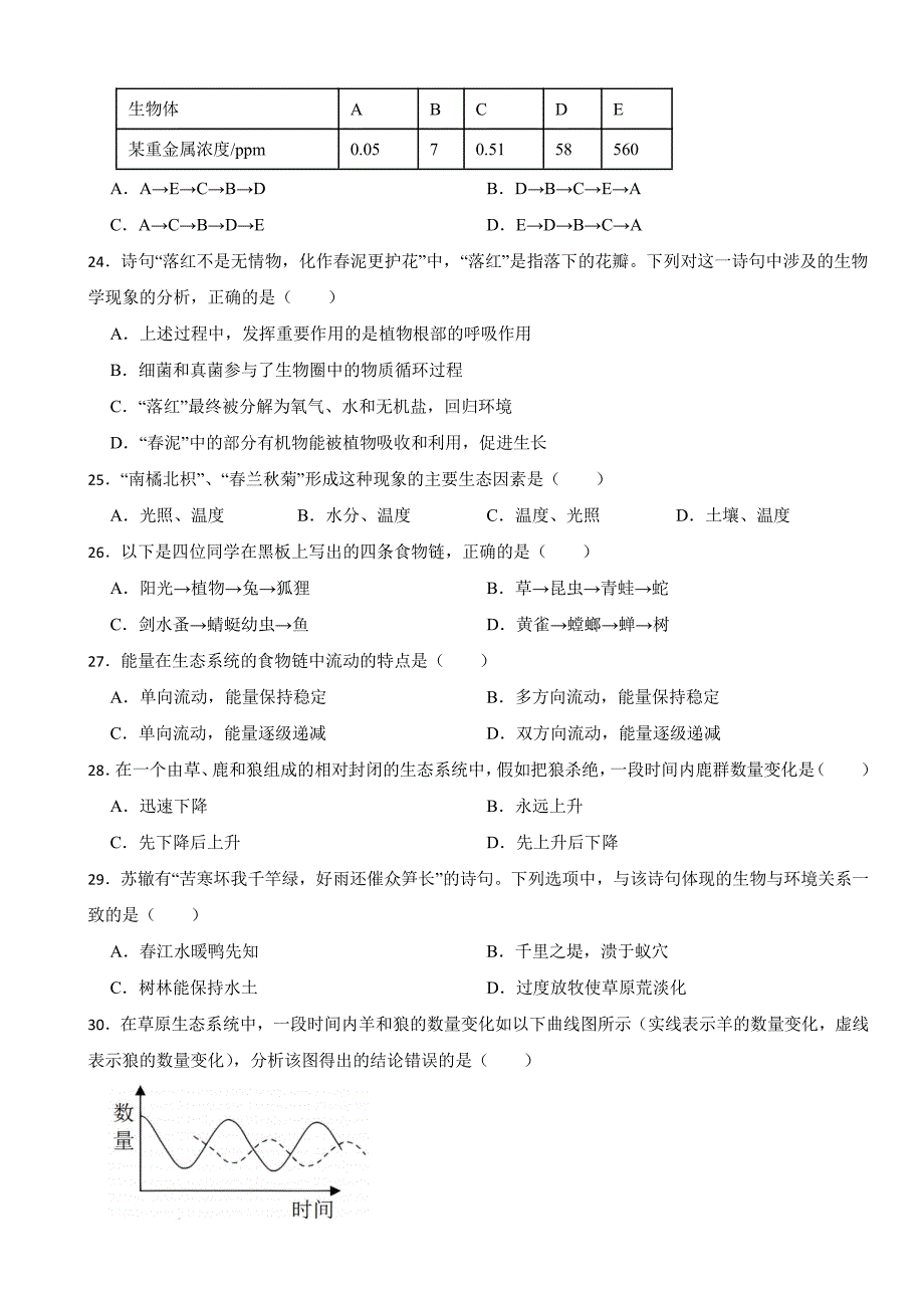 2024年北师大版八年级下学期生物学期中考试试卷及答案_第4页