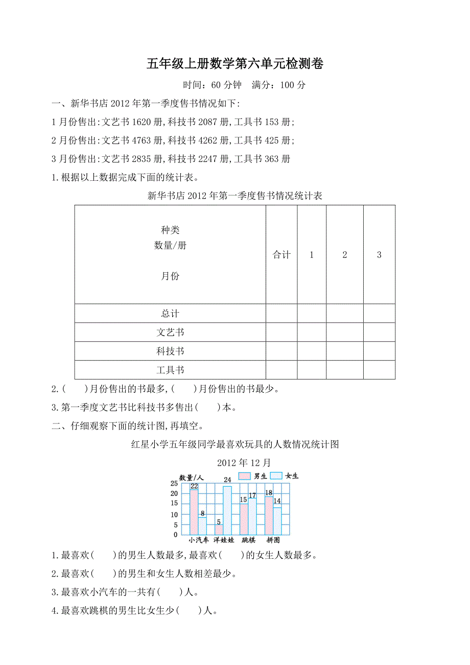 苏教版五年级上册数学第六单元检测卷及答案_第1页
