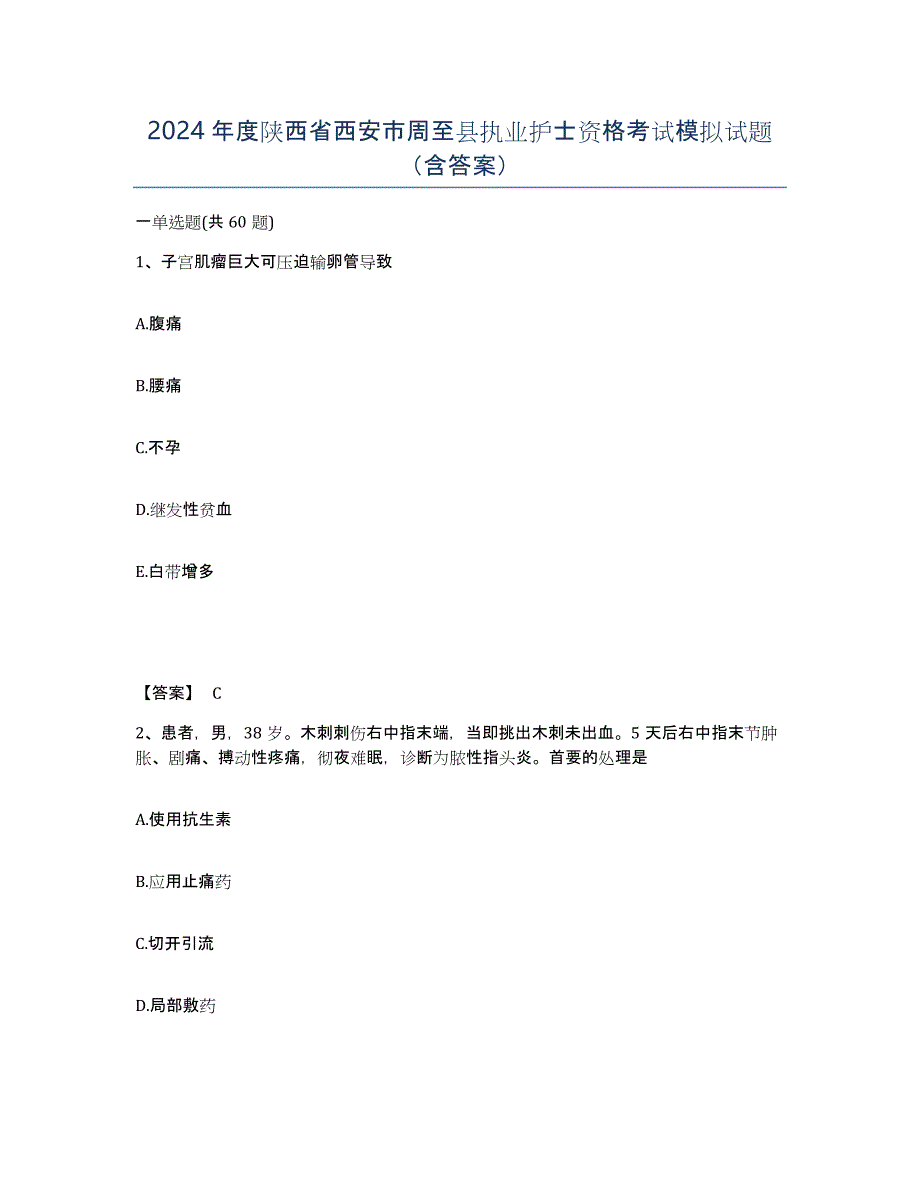 2024年度陕西省西安市周至县执业护士资格考试模拟试题（含答案）_第1页