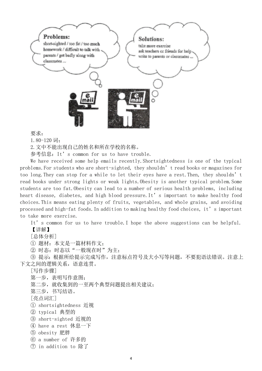 初中英语2024届中考书面表达写作讲解练习（构思技巧+常见错误+常用句型+模考范文）_第4页