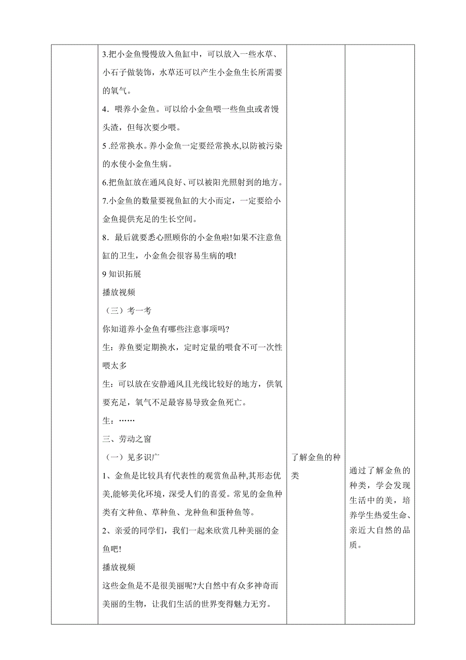 第5课 小鱼变大鱼 （教案）劳动二年级下册湘教版_第3页