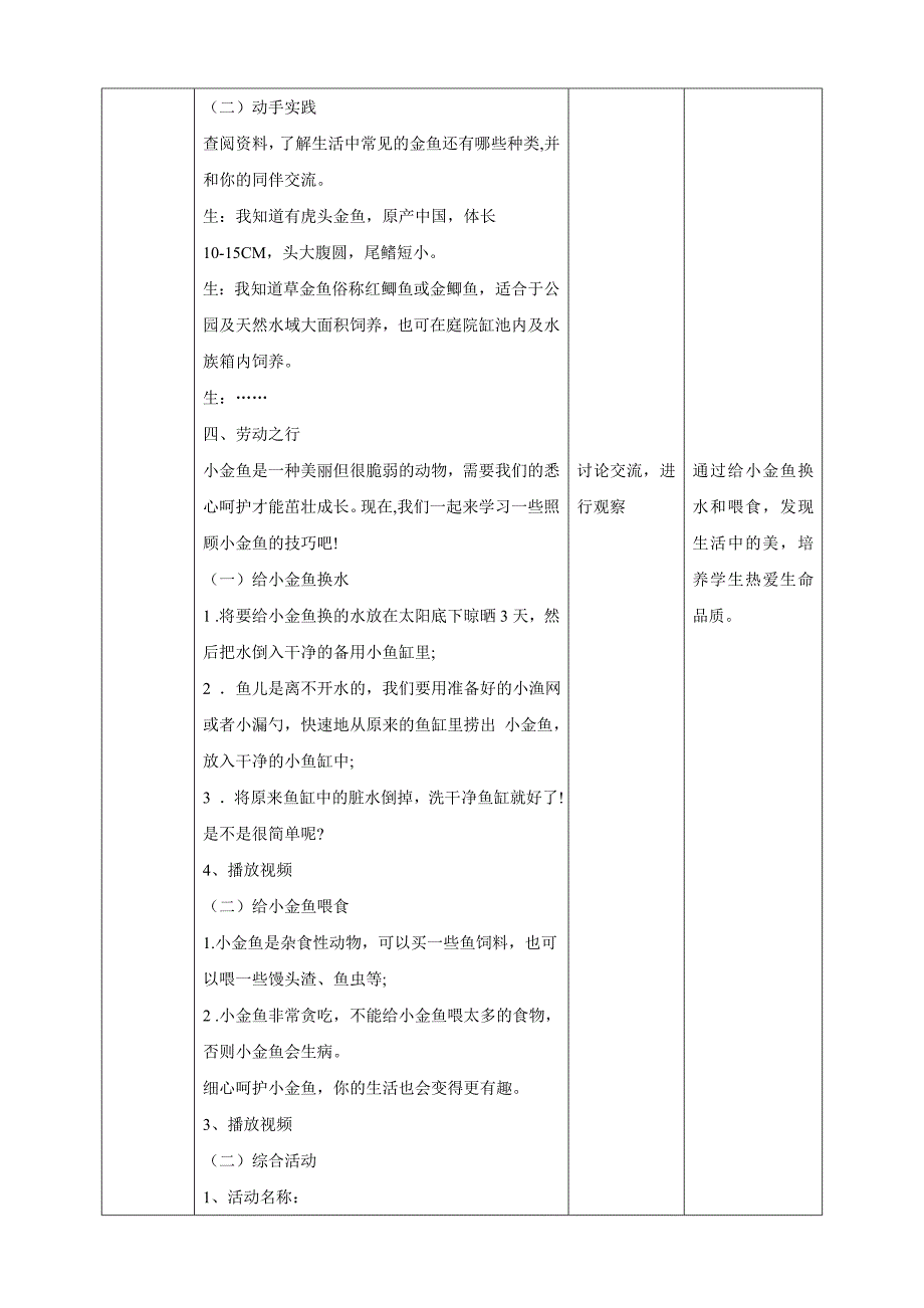 第5课 小鱼变大鱼 （教案）劳动二年级下册湘教版_第4页