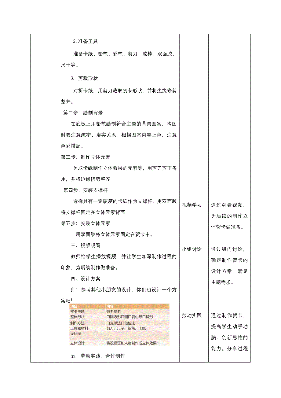 项目一 任务一 制作立体贺卡（教学设计）小学劳动浙教版四年级下册_第3页