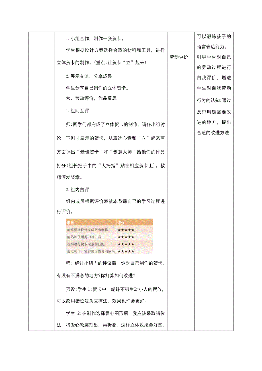 项目一 任务一 制作立体贺卡（教学设计）小学劳动浙教版四年级下册_第4页