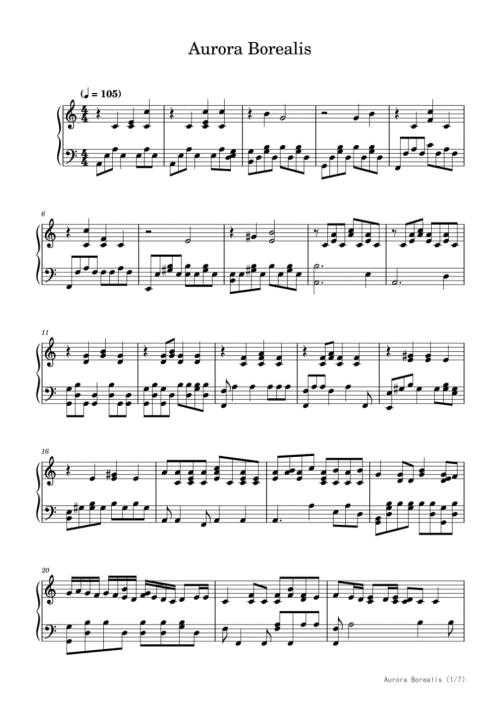 Aurora Borealis（极致还原高难版） 高清钢琴谱五线谱
