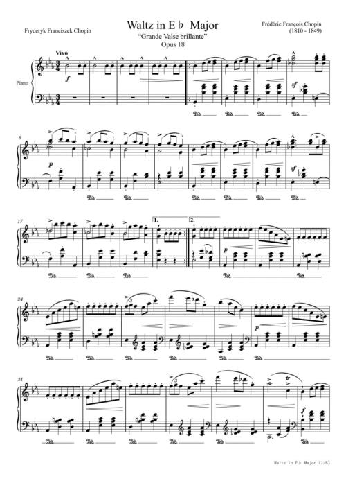 Waltz in E flat major Op.18 No.1 高清钢琴谱五线谱