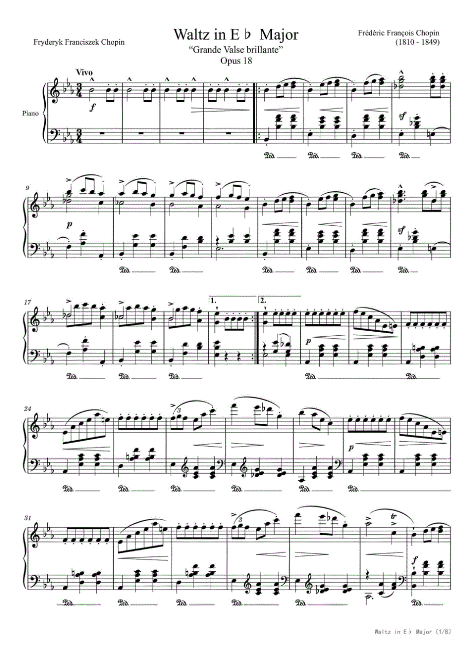 Waltz in E flat major Op.18 No.1 高清钢琴谱五线谱_第1页