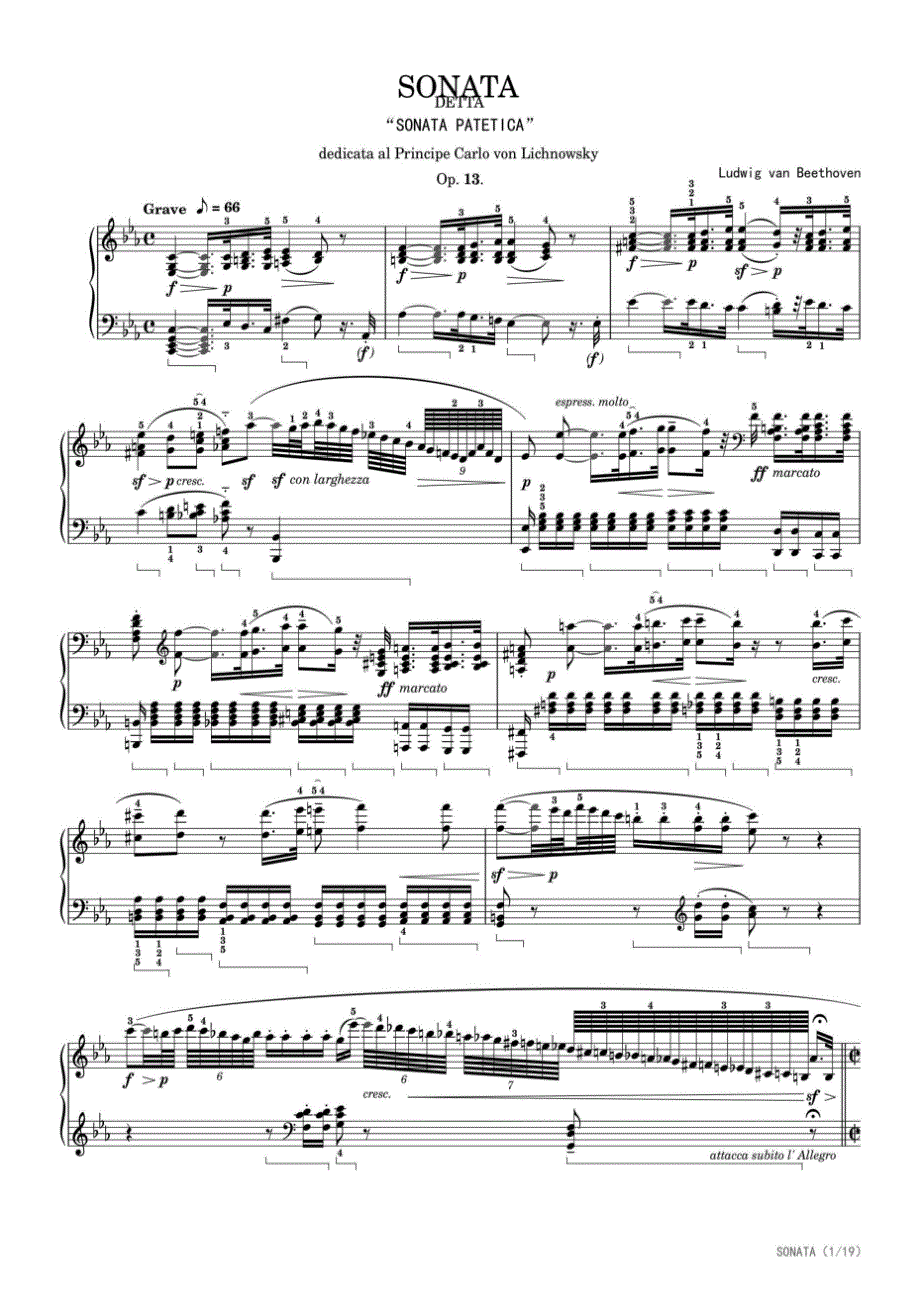 悲怆奏鸣曲（原版） 高清钢琴谱五线谱_第1页