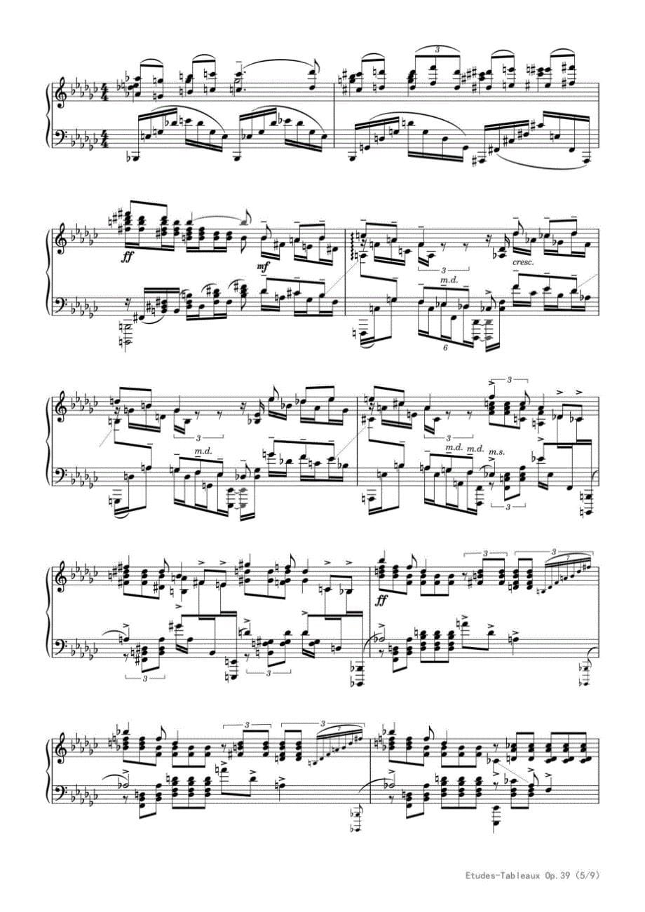 拉赫玛尼诺夫降E小调音画练习曲《献给斯克里亚宾的音乐会（豪迈英雄）》（Op.39 No.5） 高清钢琴谱五线谱_第5页