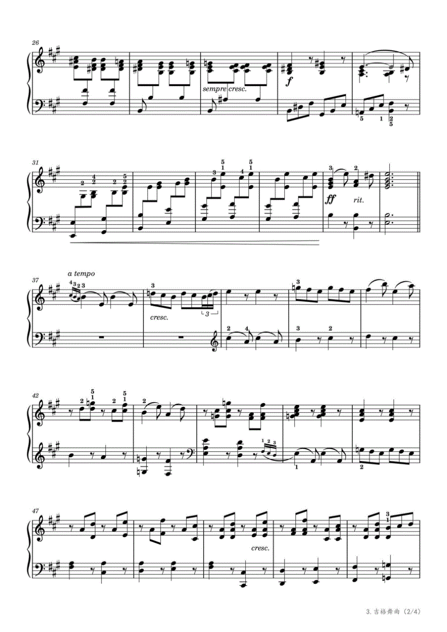 B项：3.吉格舞曲（中央音乐学院钢琴考级-2022版七级） 高清钢琴谱五线谱_第2页
