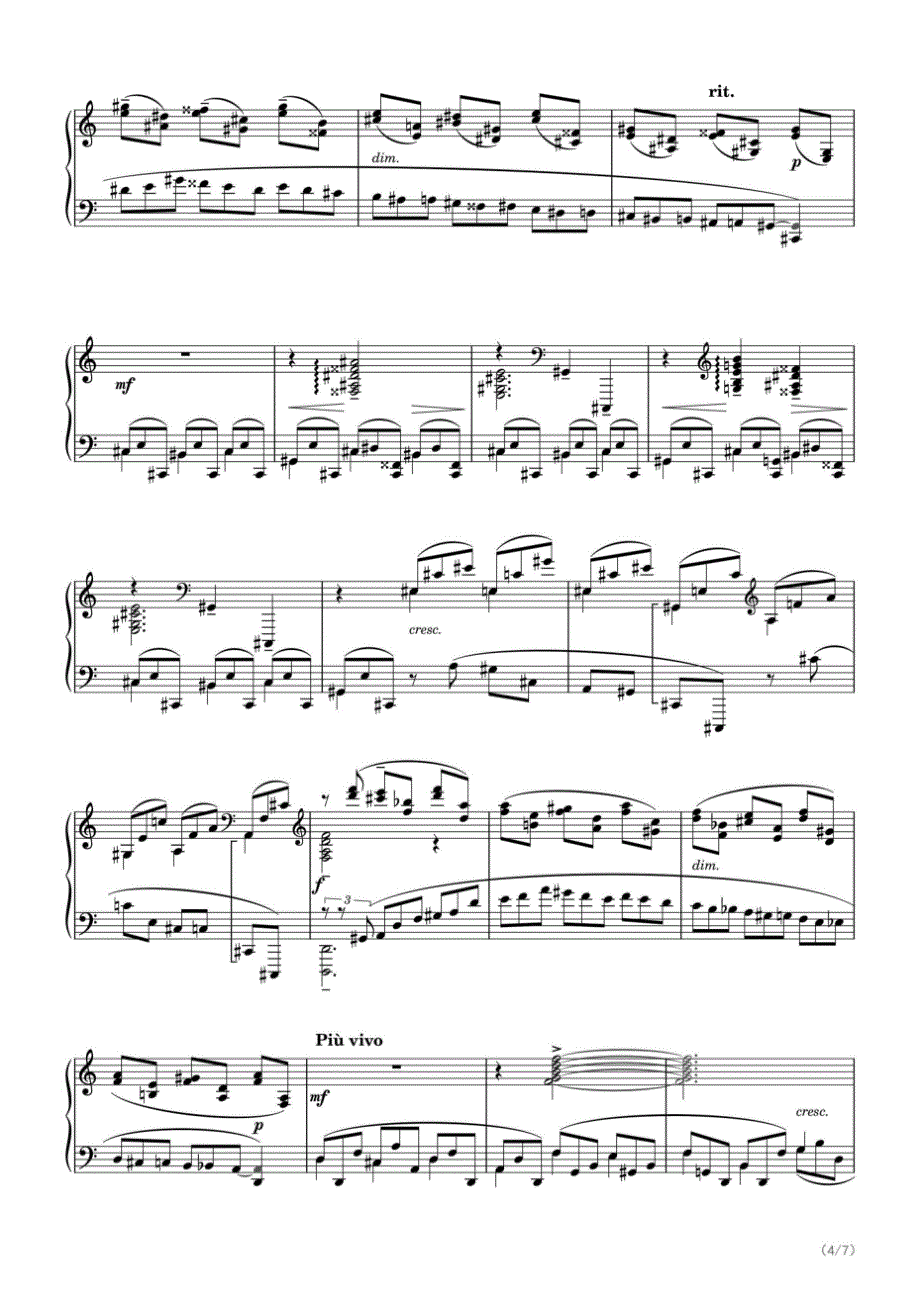 拉赫玛尼诺夫A小调音画练习曲《大海与海鸥》（Op.39 No.2） 高清钢琴谱五线谱_第4页