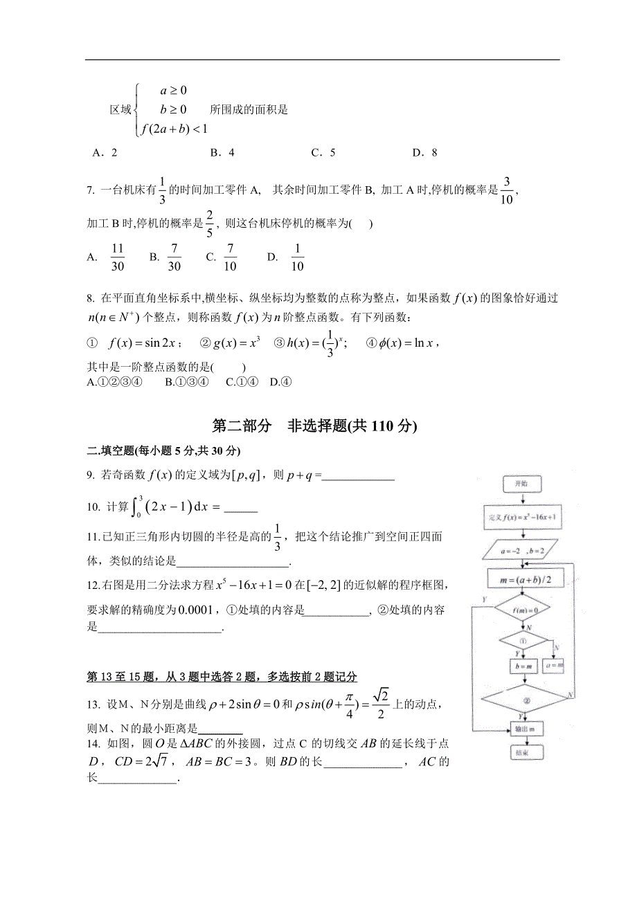 高考调理科数学调研考试试题_第2页