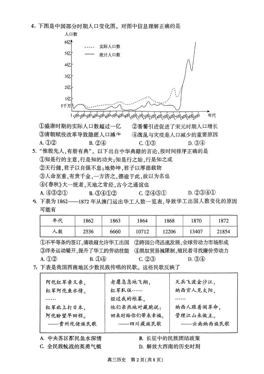 2024年北京朝阳区高三二模历史试题和答案_第2页