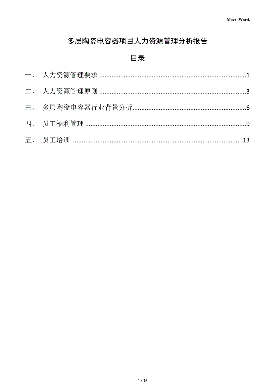 多层陶瓷电容器项目人力资源管理分析报告_第1页