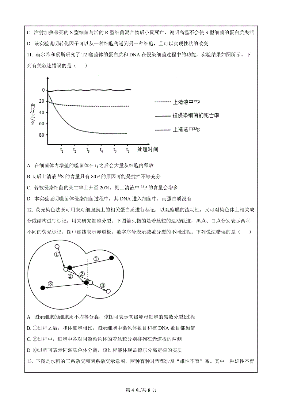 安徽省铜陵市皖豫名校联盟2023-2024学年高一下学期4月期中考试生物Word版无答案_第4页