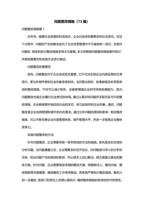 问题整改措施（13篇）