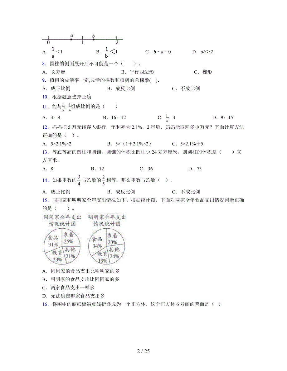 2024年度六年级（下册）数学期末试卷及详细答案解析59_第2页