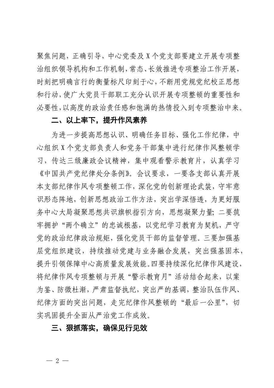 2024年纪律作风专项整顿动员部署情况汇报_第2页