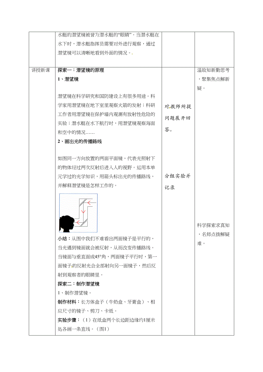 1.7制作一个潜望镜 教案教科版五年级科学上册_第2页