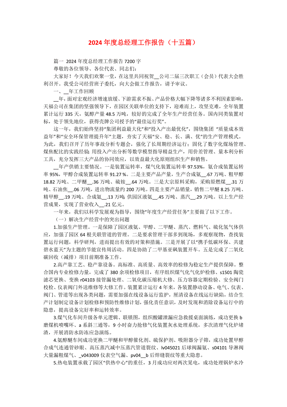 2024年度总经理工作报告（十五篇）_第1页