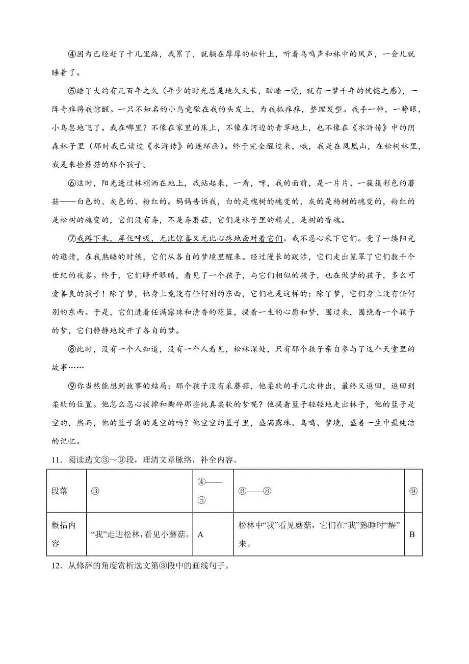 专题14：记叙文之散文阅读-2023-2024学年人教版部编版统编版七年级语文下学期期末复习真题演练_第5页