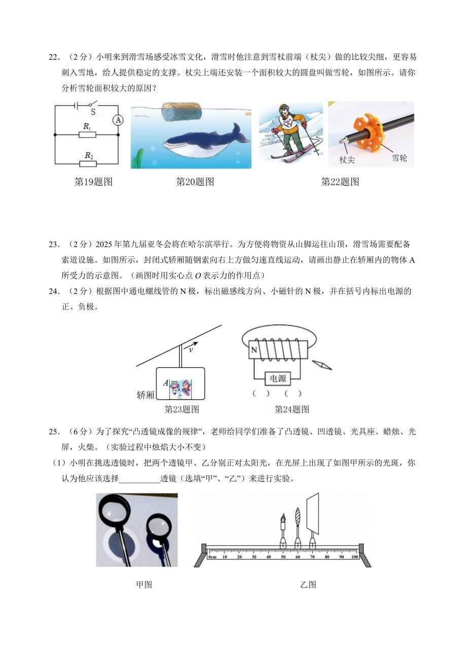 2024年黑龙江省哈尔滨市平房区初中学业水平调研测试(三）物理试题_第5页