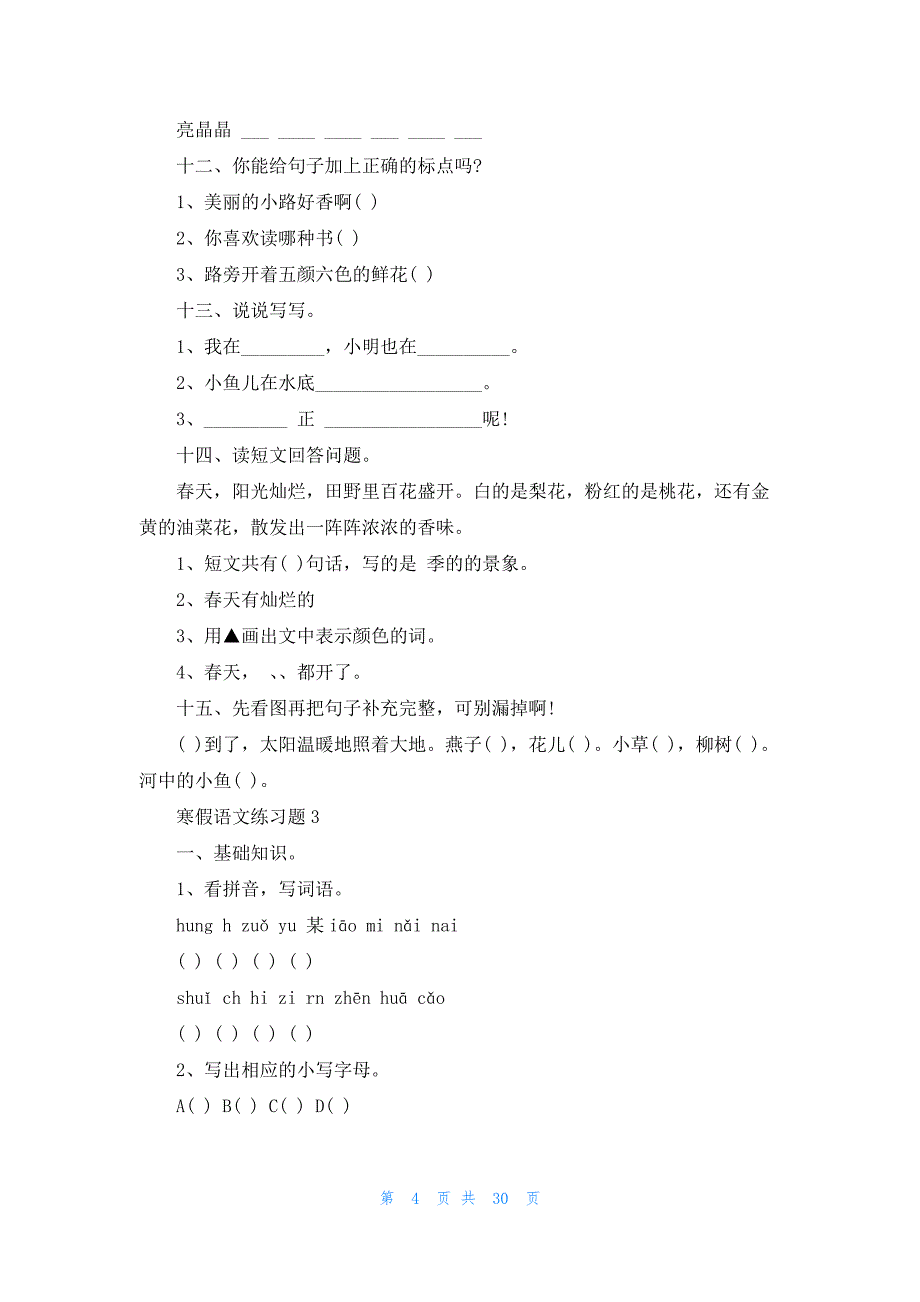 寒假语文练习题_第4页