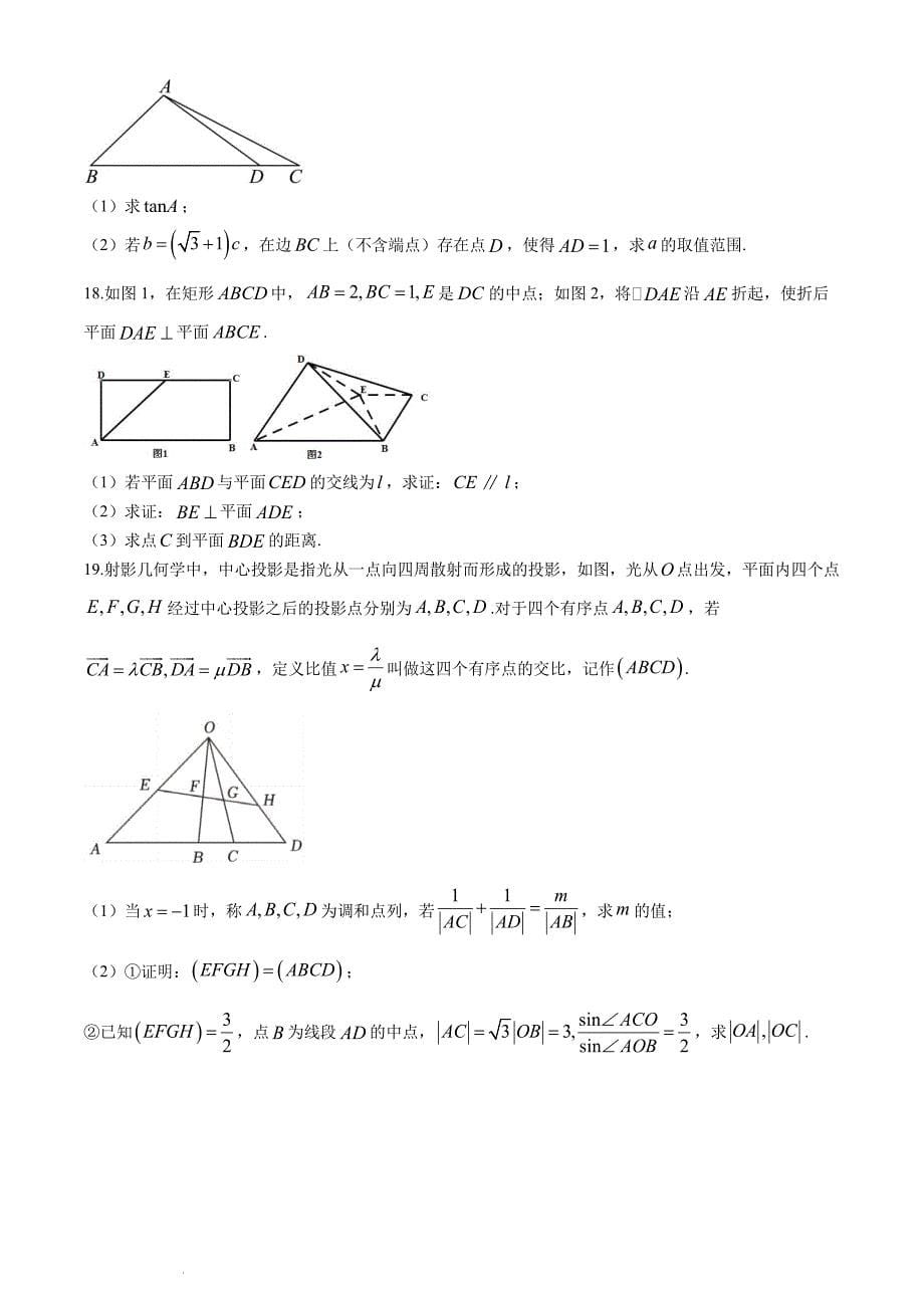 （新构架19题）湖北省宜荆荆随恩2024年高一下学期6月联考数学试卷（含答案）_第5页