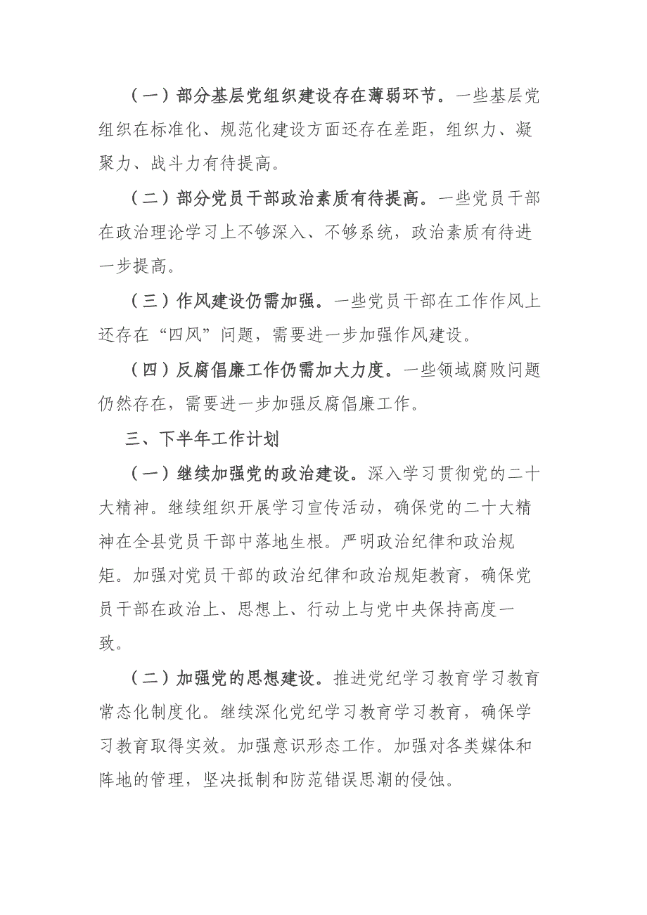 县2024年上半年党建工作总结及下半年工作计划二篇_第3页