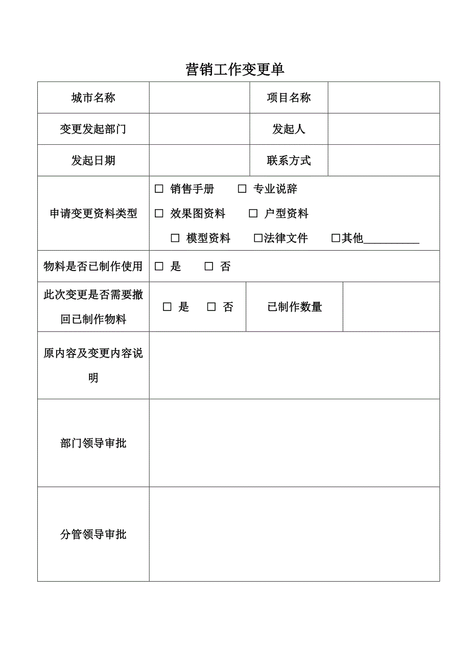 【营销管理】地产营销工作变更单_第1页