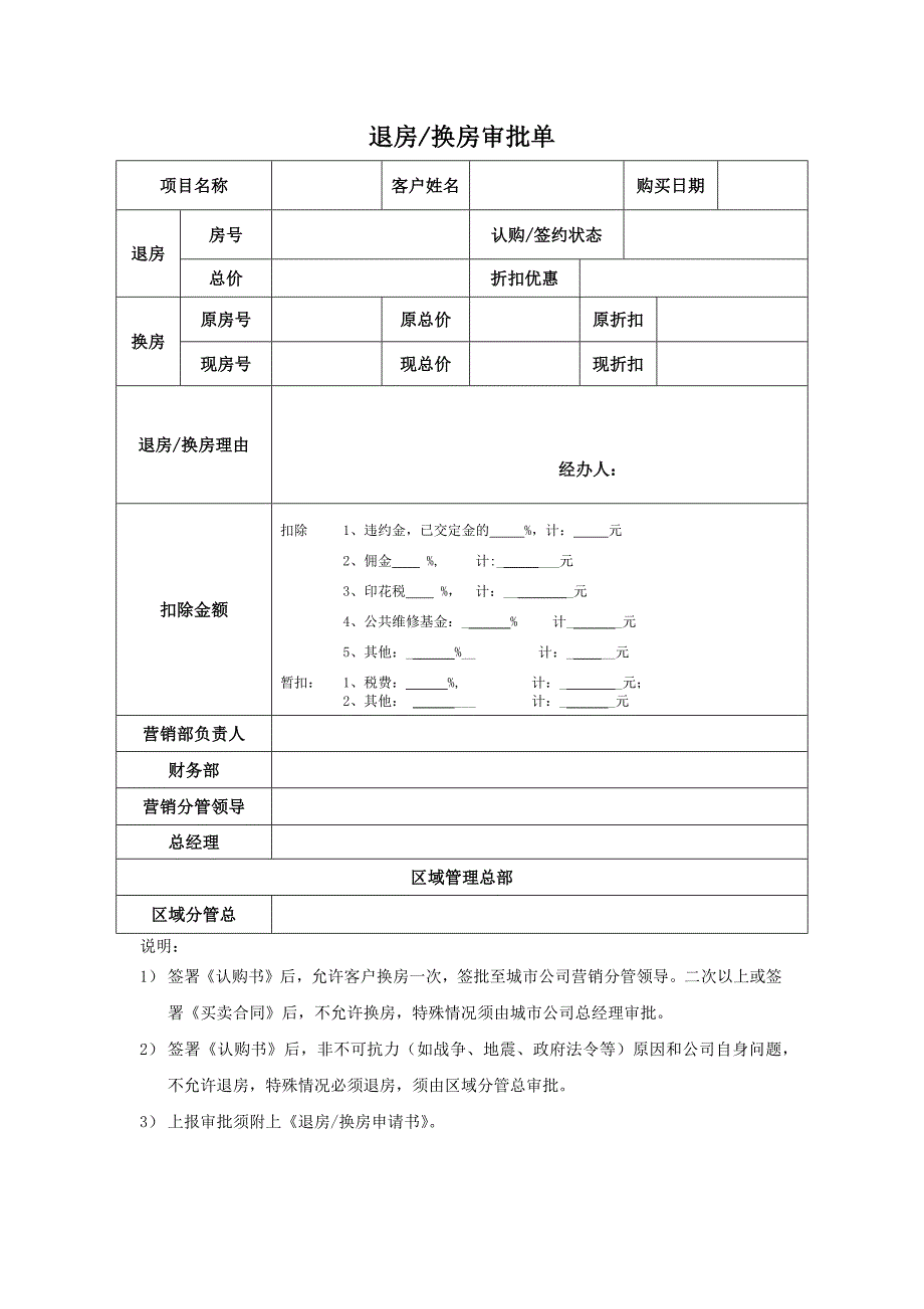 【营销管理】地产退房换房审批单_第1页