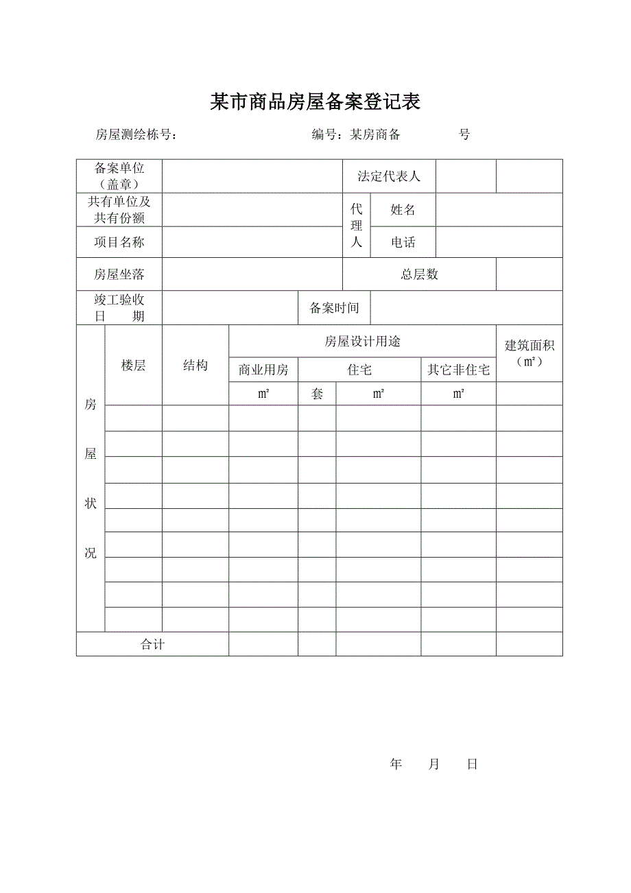 某市商品房屋备案登记表_第1页