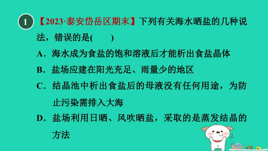 2024九年级化学下册第8单元海水中的化学8.2海水“晒盐“第1课时海水“晒盐”与粗盐提纯习题课件鲁教版_第2页